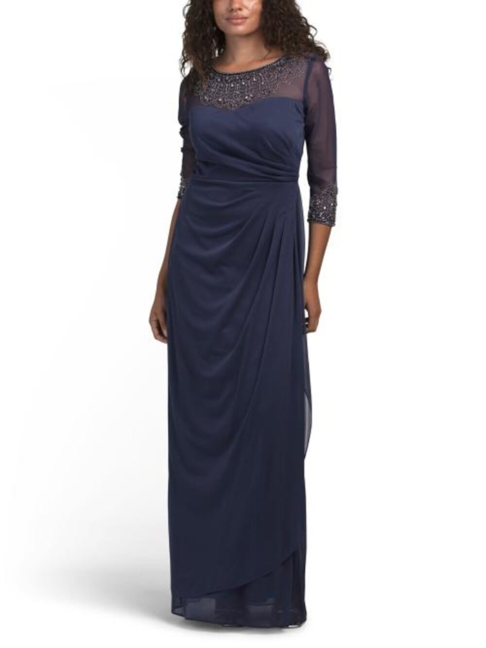ALEX EVENINGS Three-quarter Sleeve Gown With Beaded Illusion Sweetheart Neckline